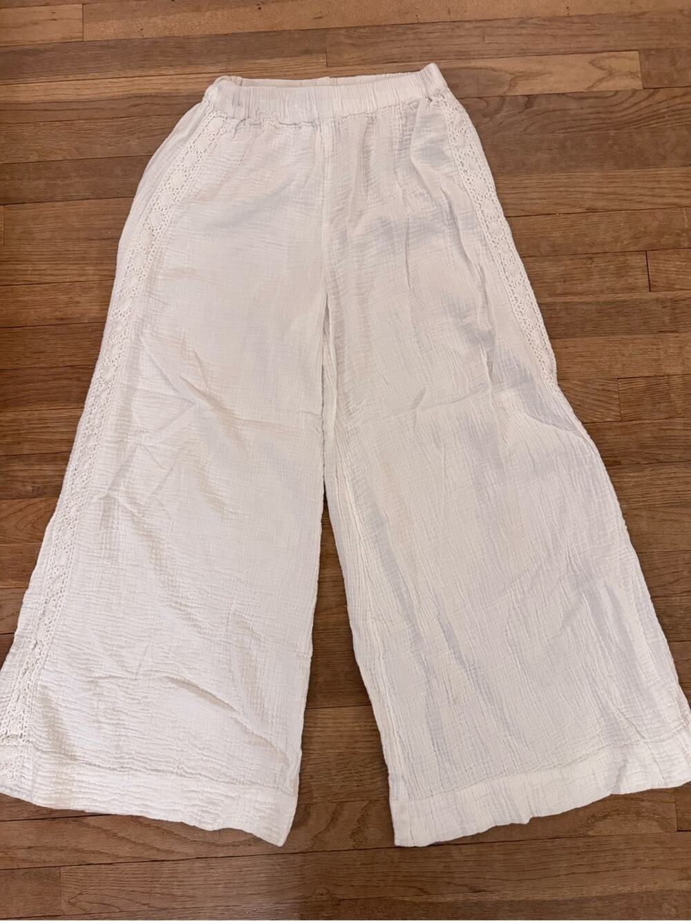 Roxy Women's White Wide Leg Textured Pants - Size XS
 b61